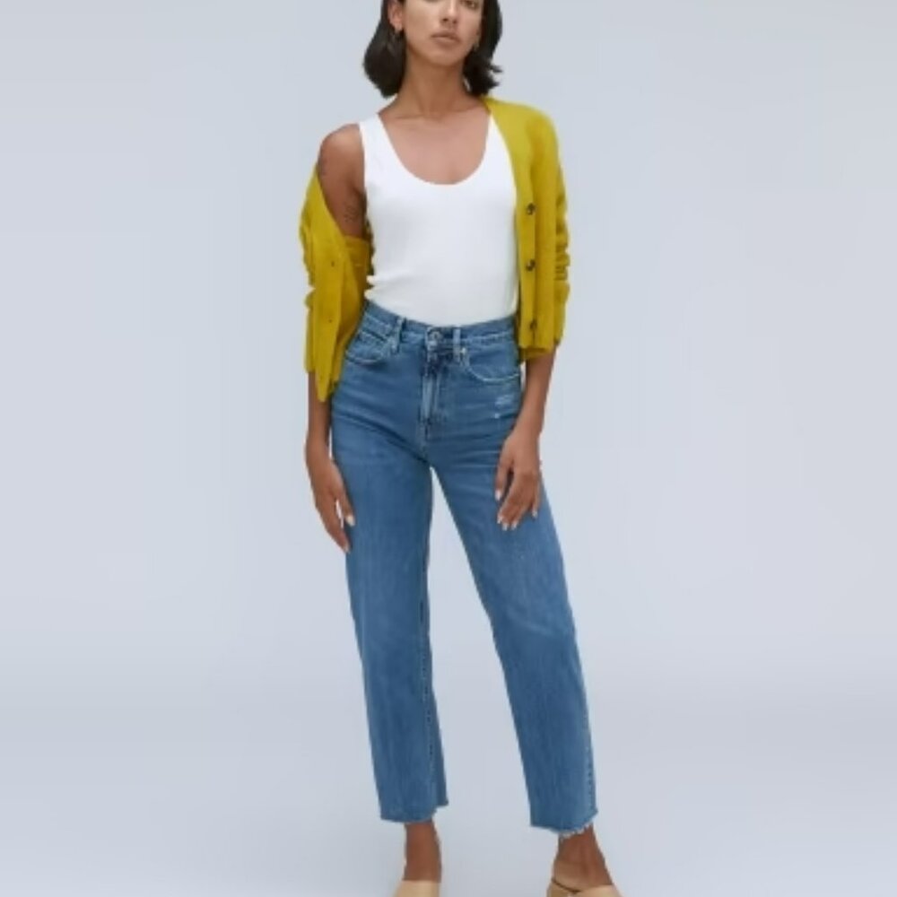 EVERLANE The Way High Jean Raw Hem Straight Leg Jeans Size 28 Long
